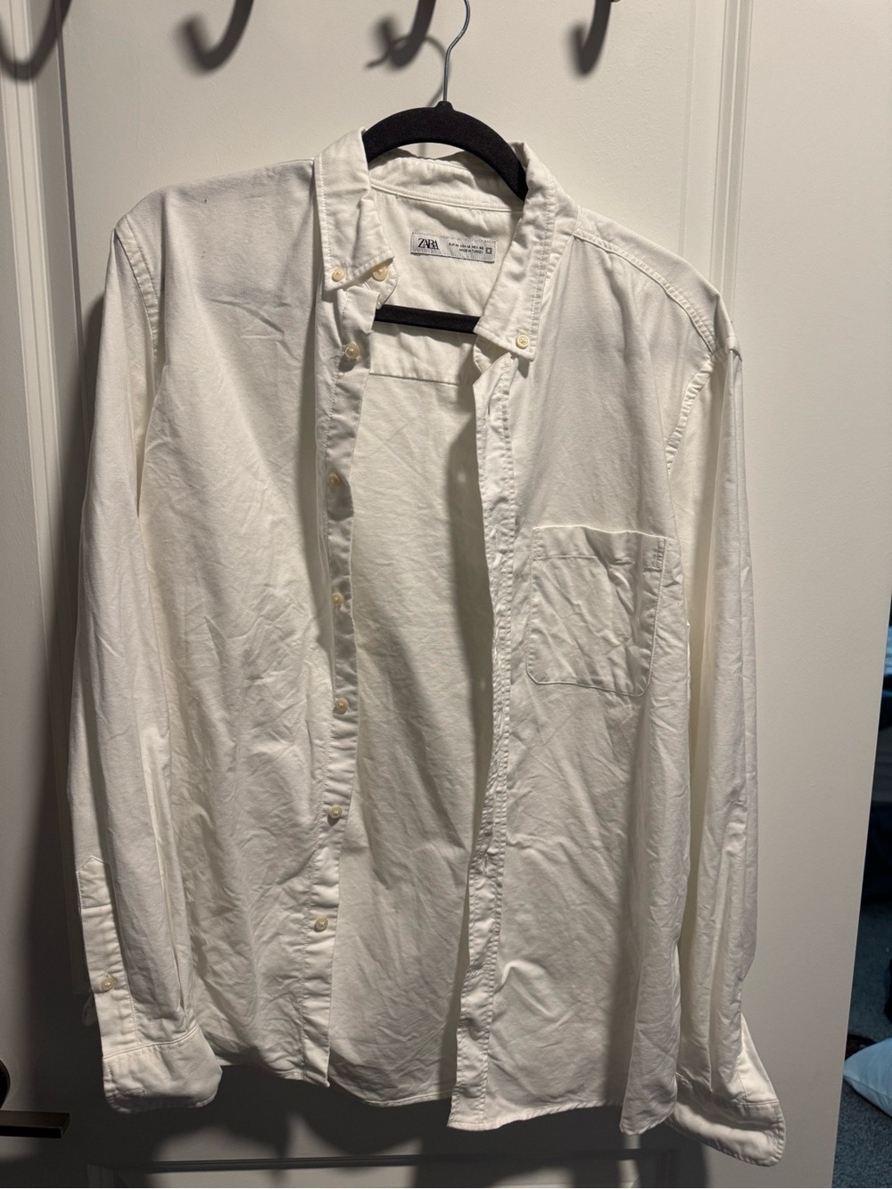ZARA Men’s White Oxford Button Down Shirt Long Sleeve M EU 40